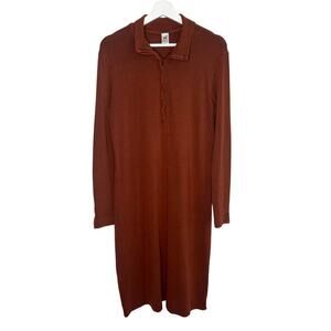 Peruvian Collection Long Sleeve Collared Polo Midi Dress Brown Women's Size L